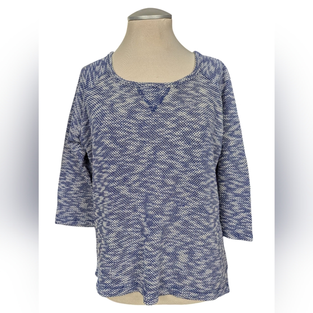 Joe Fresh Textured Blue and White Scoop Neck Sweater